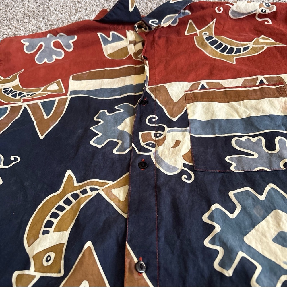 The Territory Ahead Shirt XXL Vintage 90s Abstract Tribal Print Button Up Cotton - Picture 6 of 11